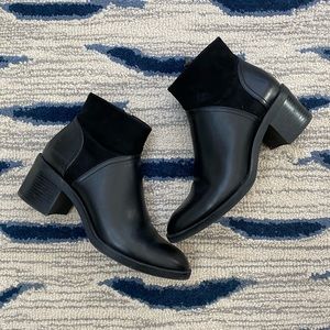 Zara Black Bootie Contrast Ankle Block Heel Leather Suede Size 40 / 9
